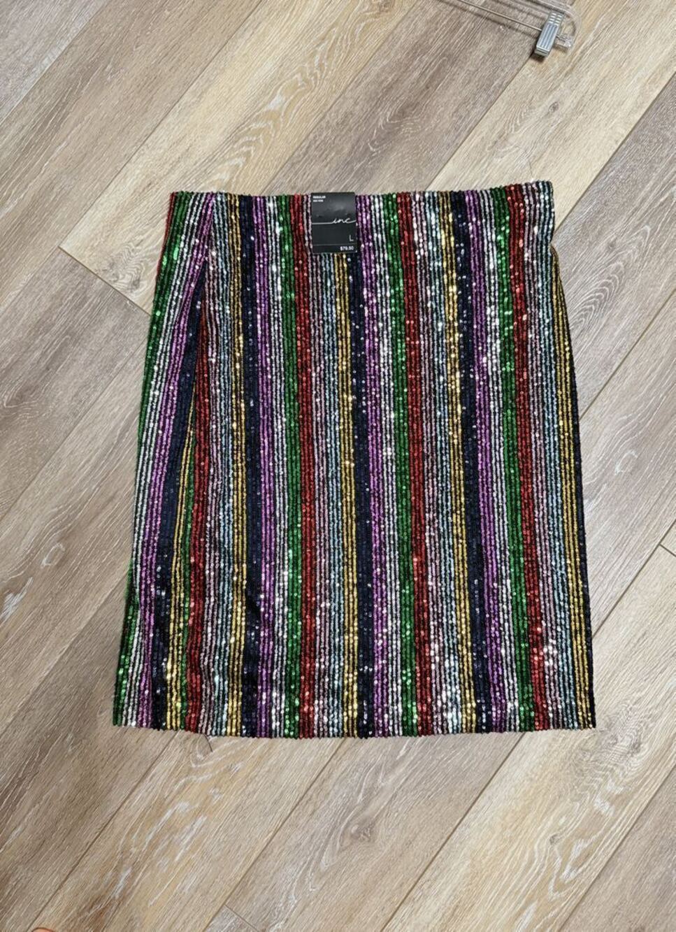 NWT INC International Concepts Rainbow Sequin Pencil Skirt L - Picture 4 of 7